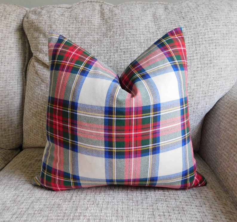 Christmas Red Plaid Burgundy Cobalt Tartan Plaid Pillow Covers christmas winter decorating ideas