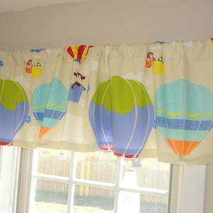 Curtain Valance Topper Window Treatment 52x15 Blue Green Ivory Hot Air Balloons Childrens Room Nursery Valance Home Decor