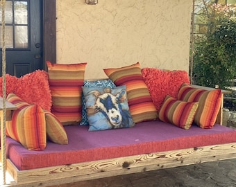 CUSTOM Sunbrella Porch Swing Bed Mattress Cushion Cover Sunbrella Fabric Porch Pillows Outdoor Twin Bed Swing
