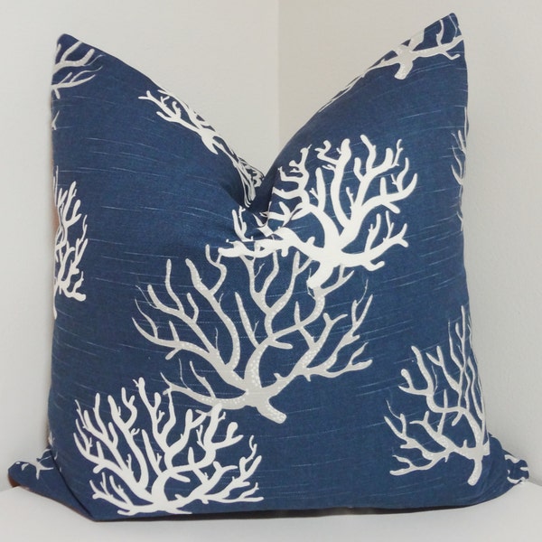 Navy Blue Ocean Coral  Pillow Covers Navy White Coral Pillow Cover All Sizes