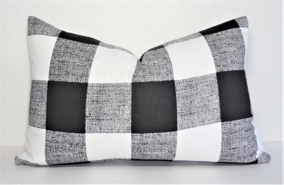 black and white plaid outdoor pillows