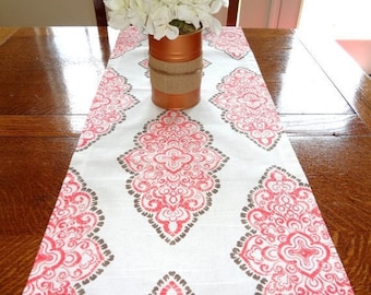 Coral Brown White Geometric Table Runner Tablecloth Geometric Coral Table Runners All Sizes