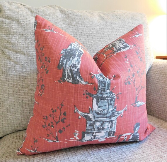 Asian Toile Scarlet Grey Charcoal Red Decor by HomeLiving Etsy