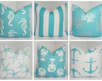 Nautical Pillow Cover: Coastal Ocean Theme, Linen Look Cotton
