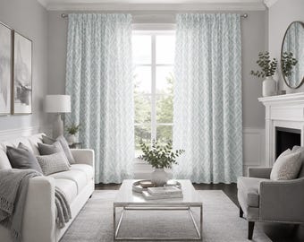 Curtain Panels Spa Blue Geometric Eastwood Haze Curtains Pair 25" Wide or 50" Wide by 63",84",90" 94",96",108"