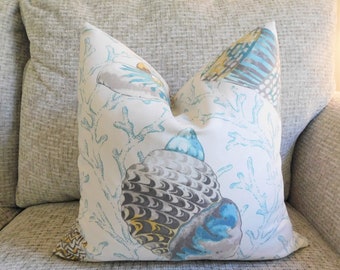 Ocean Nautical Blue Shells Conch Coral Beach Life Pillow Cover Pillow Cover Choose Size