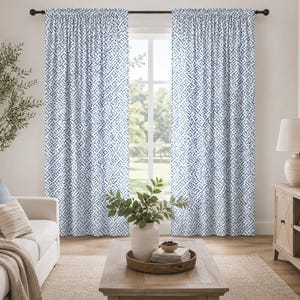 Paneles de cortina con diseño geométrico de ondas azules, par de cortinas de 25" de ancho o 50" de ancho por 63", 84", 90", 94", 96", 108"