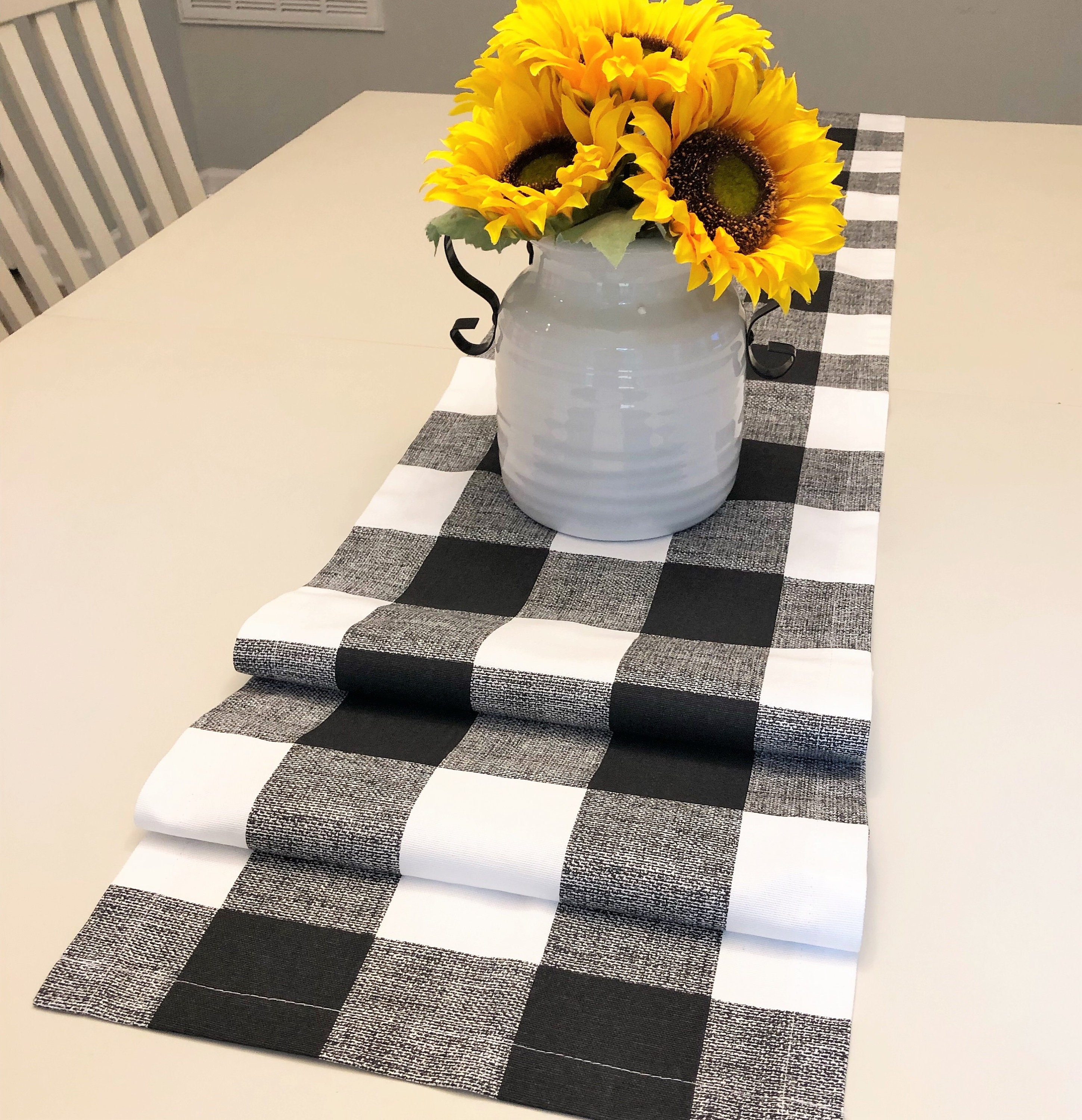 Black and White Plaid Buffalo Check Table Runner Gingham Country Kitchen  Decor