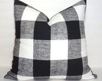 Outdoor Large Buffalo Checked Black White Plaid Pillow Covers Large Checked Black Plaid Porch Pillow Covers Choose Size