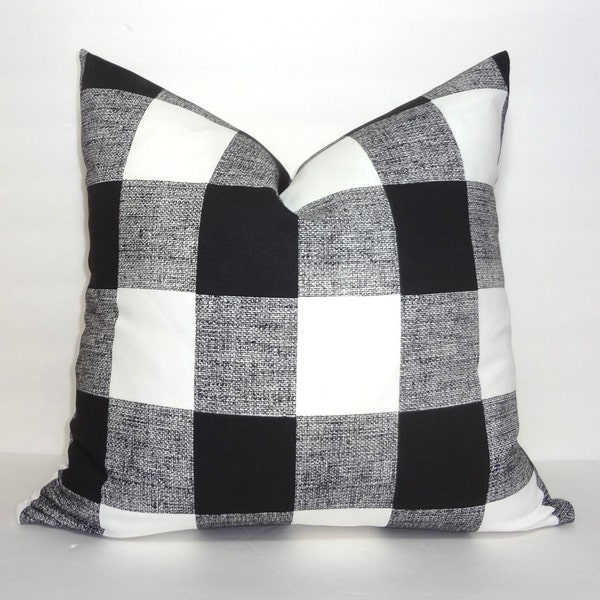 Outdoor Large Buffalo Checked Black White Plaid Pillow Covers Large Checked Black Plaid Porch Pillow Covers Choose Size