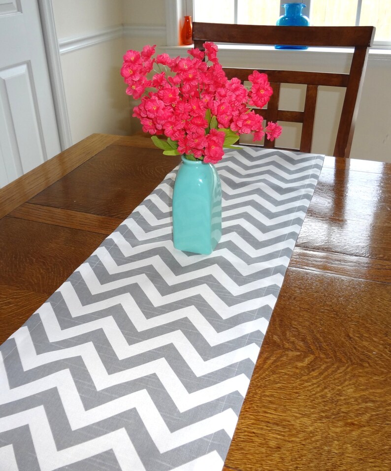 Grey Chevron Table Runner Zig Zag Table Top Runner Wedding Etsy