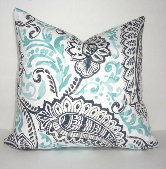 Canal Blue Aqua Navy Paisley Throw Couch Pillow Cover Decor By Etsy