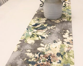 Floral Table Runner Dining Decor Taupe Grey Sage Green Choose Size 12x72 12x60 12x90 12x108