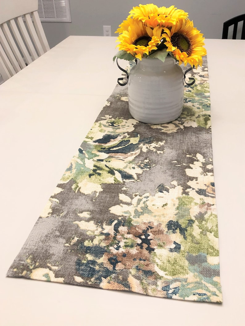 Floral Table Runner Dining Decor Taupe Grey Sage Green Choose Etsy