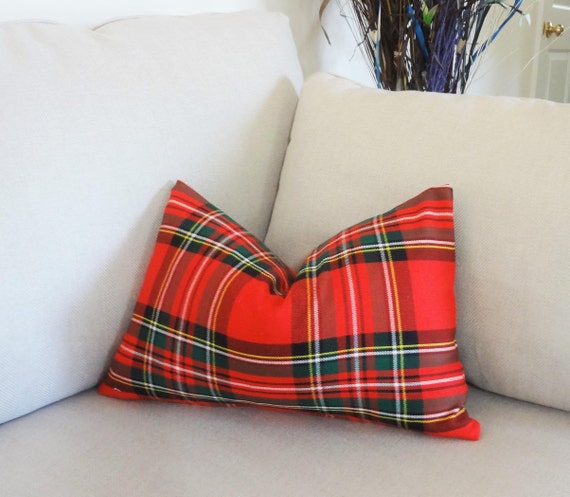 Christmas Plaid Lumbar Pillow Cover - Red, Green, and White