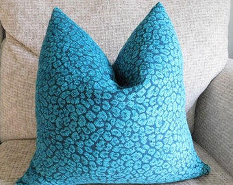 Flocked Teal Leopard Design Pillow Cover Decorative Pillow Cover Teal Animal Print Pillow Cover 18x18