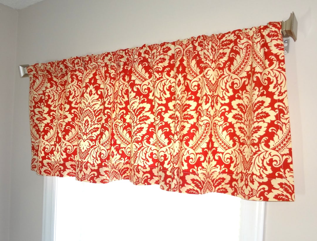 Waverly Damask Curtain Valance Topper Window Treatment 52x15 Deep Orange & Ivory Damask Valance