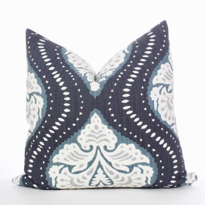 White Blue Navy Floral Ikat Decorative Couch Decor Interior Design Pillow Cover Size 18x18