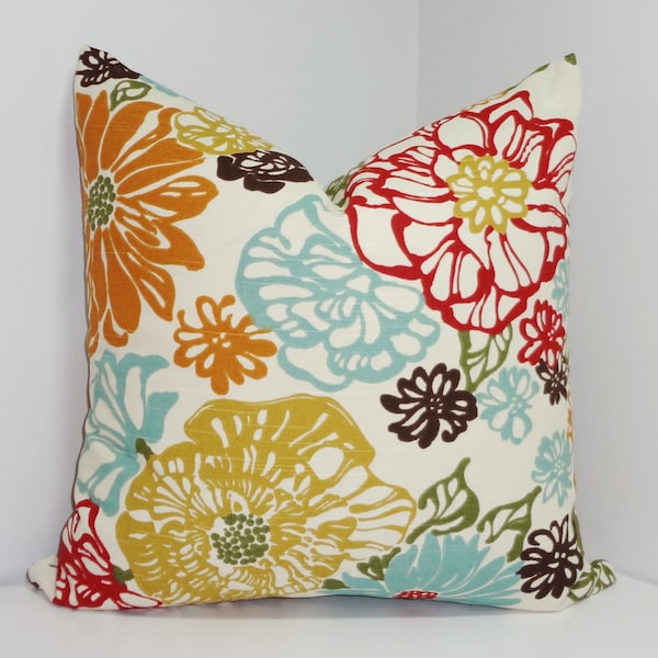 Decorative Pillow Richloom Invigorate Confetti Large Floral Red Blue Yellow Brown 18x18