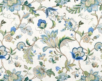 Beautiful Brissac Sapphire Valance Linen Fabric Floral Valance Blue Green Brown Valance