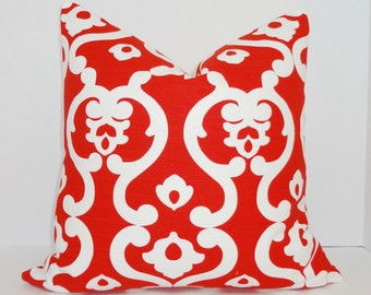 Beautiful Red Geometric Design Scroll Print Red & White Christmas Holiday Decorative Pillow 18x18
