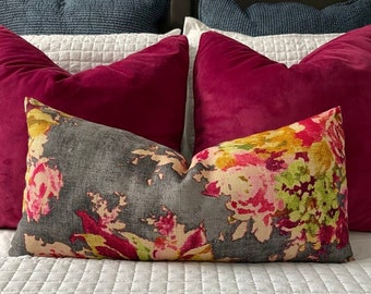 AS SEEN on The BACHELOR Charcoal Grey Peach Pink Rose Floral Pillow Cover Decorative Home Decor Size 18x18 20x20 22x22