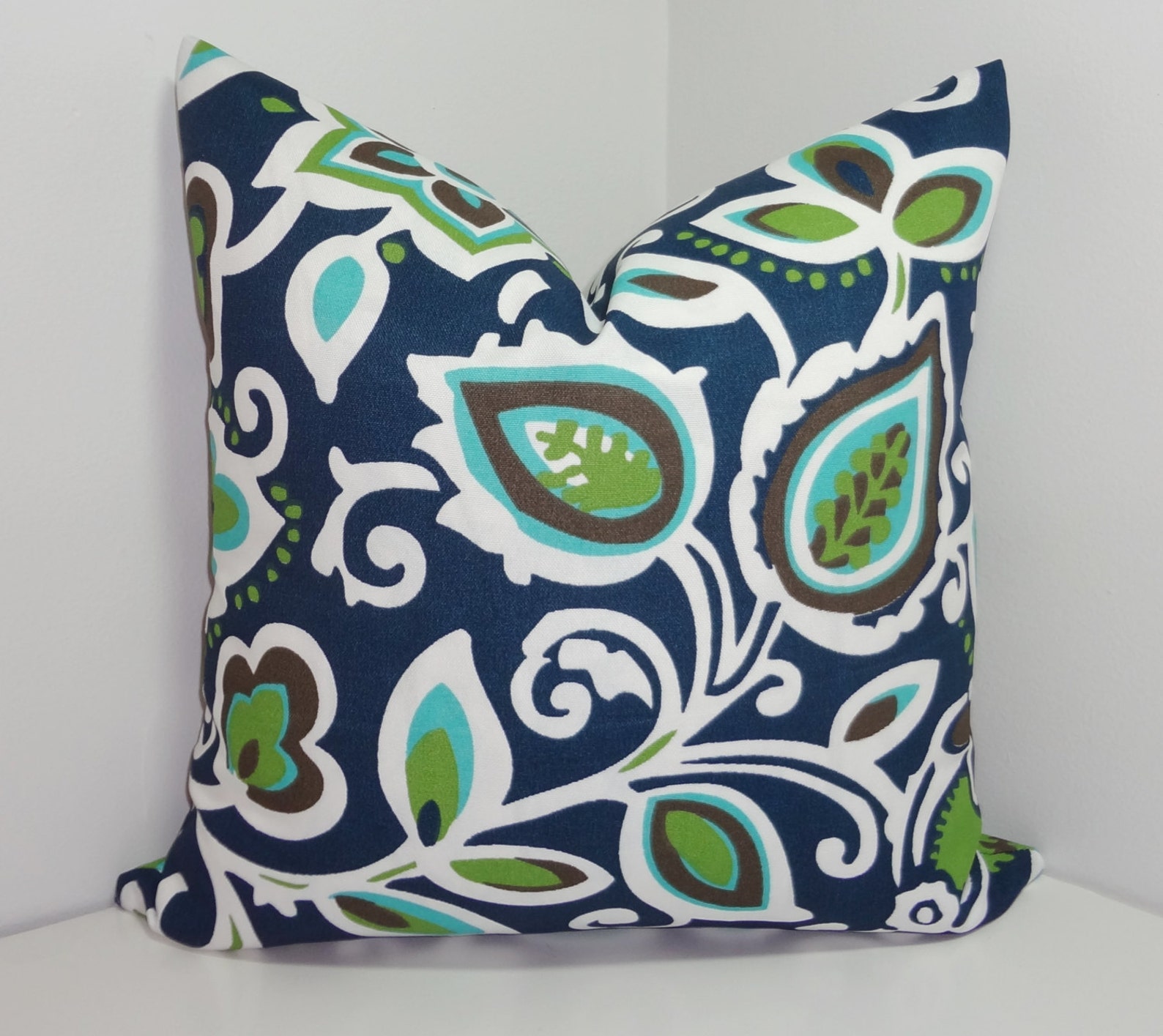 OUTDOOR Pillow Cover Navy Blue Green Floral Pillow Cover Deck Etsy