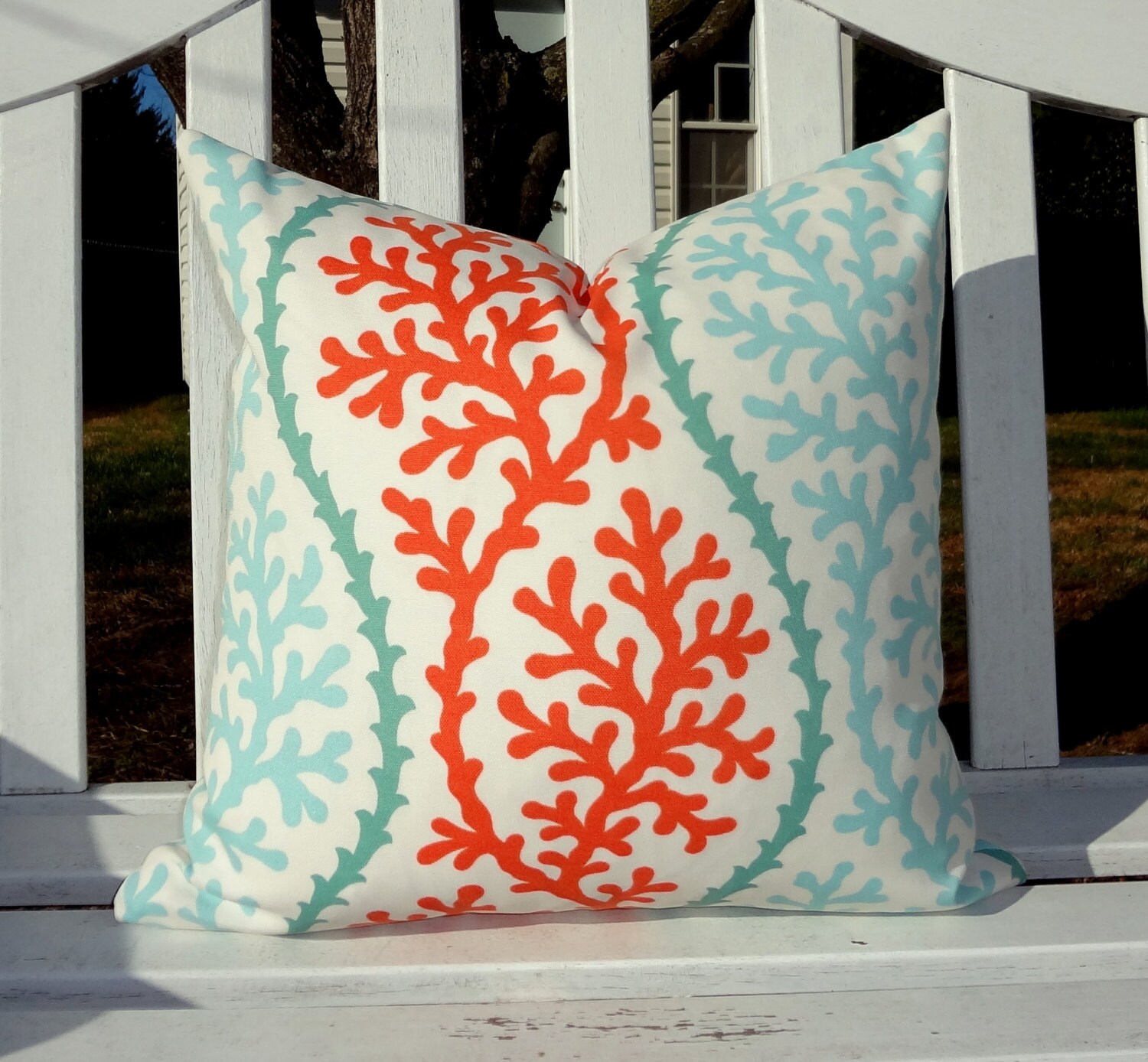 OUTDOOR Coral Blue Orange Pillow Cushion Covers Nautical Aqua Etsy