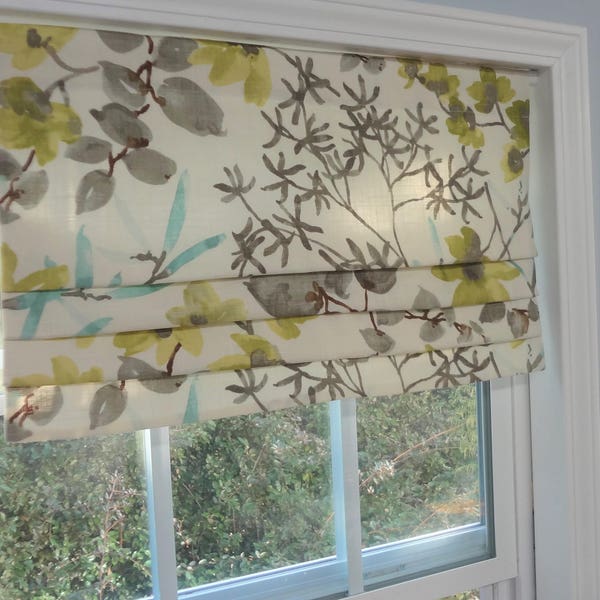 Faux Roman Shade Curtain Valance Topper Window Treatment Braemore Gazebo Cloud Citrine Aqua Grey Floral Custom Sizes