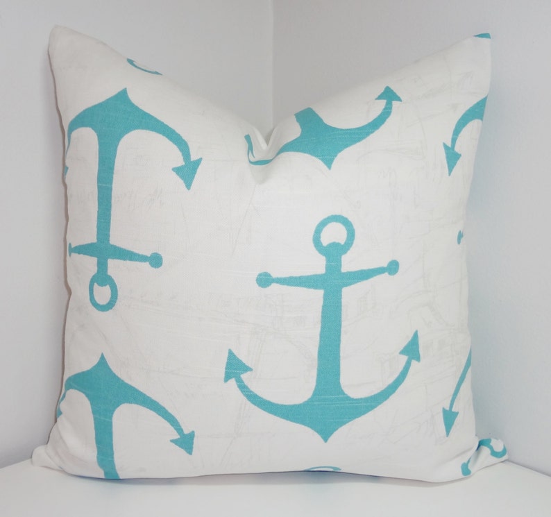 Ocean Blue & White Anchor Pillow Cover Blue Anchor Pillow Etsy