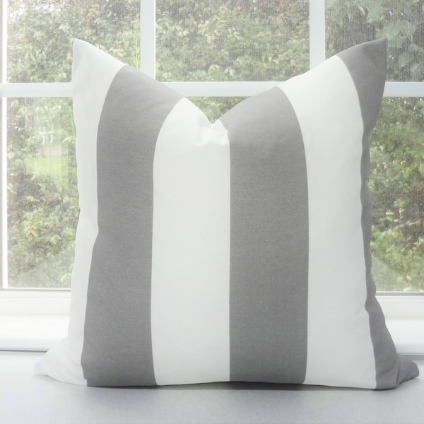 OUTDOOR Grey & White Large Stripe Pillow Cover Deck Patio Pillow Cover Gray Stripe Choose Size