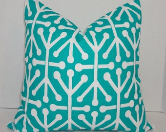 OUTDOOR Pillow Geometric Teal & White Deck Patio Pillow Cover Teal Jacks 18x18