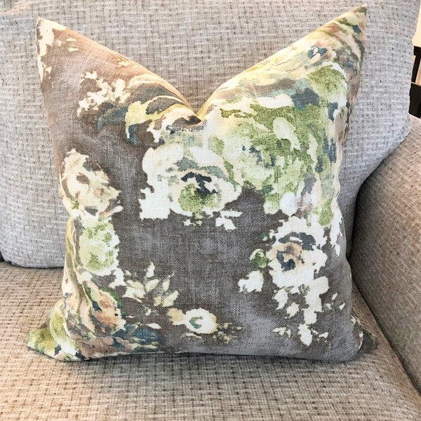 AS SEEN on The BACHELOR Taupe Grey Sage Green Blue Ivory Floral Pillow Cover Euro Decorative Home Decor Size 24x24 26x26