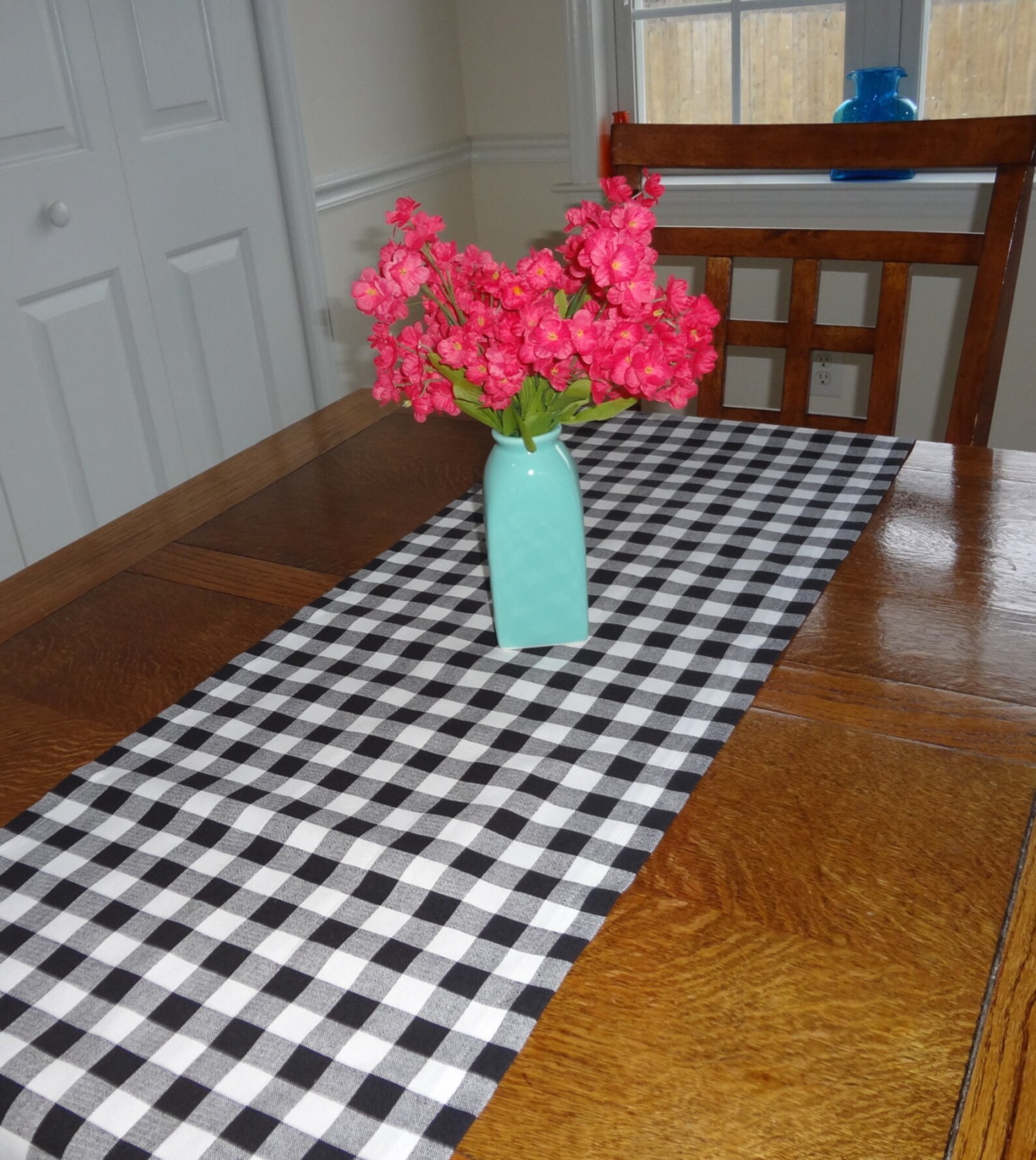 Black & White Checkered Table Runner Tablecloth Black Plaid Etsy
