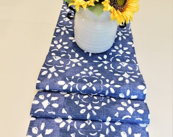 Blue Navy Royal Blue White Floral Pattern Table Runner Also Comes In Grey Home Decor Dining Room Decoration Choose Size