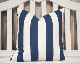 OUTDOOR Navy White Stripe Geometric Patio Pillow Cover Size 16x16