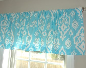 Curtain Valance Topper Window Treatment 52x15 Aqua Girly Blue Light Blue Ikat Raji Design Valance Home Decor