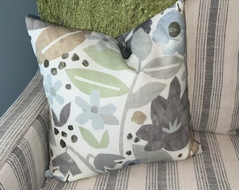 NEW Floral Pillow Covers Floral Print Grey Blue Green Decorative Flower Pillow Covers Choose Size