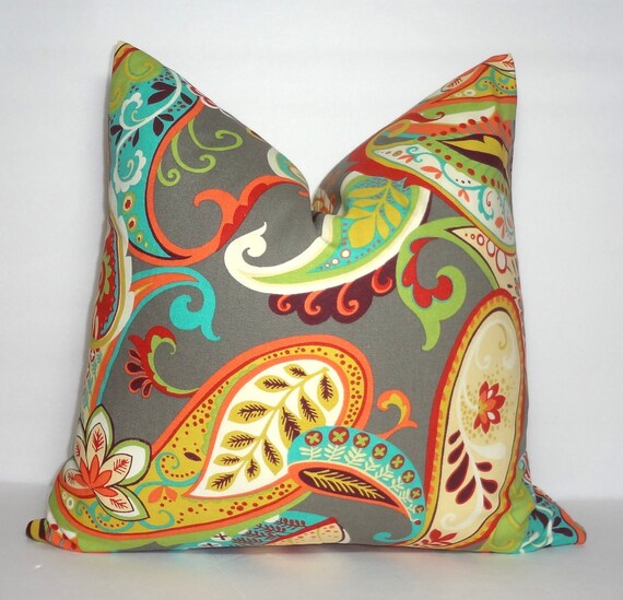 Covington Whimsy Mardi Gras Multi color two tone paisley design throw pillow