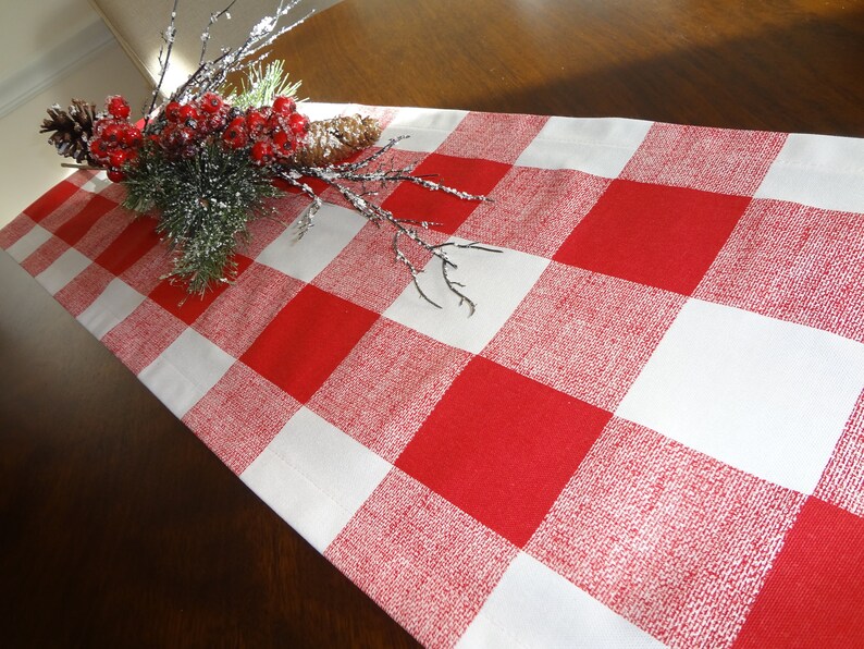 Holiday Christmas Red /& White Buffalo Check Table Runner Red Plaid Table Decor Wedding Party Decor