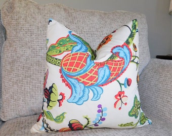 Red Blue Green Floral Paisley Flowers Pattern Pillow Cover Design by HomeLiving Size 18x18