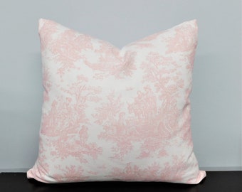 Pink & White Toile Pillow Cover Baby Girl Nursery Pink Throw Pillows Decorative Toile Pillow Cover Choose Size