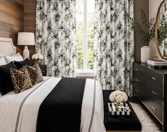 Curtain Panels Forest Green Palms Curtains Pair 25" Wide or 50" Wide by 63",84",90" 94",96",108"