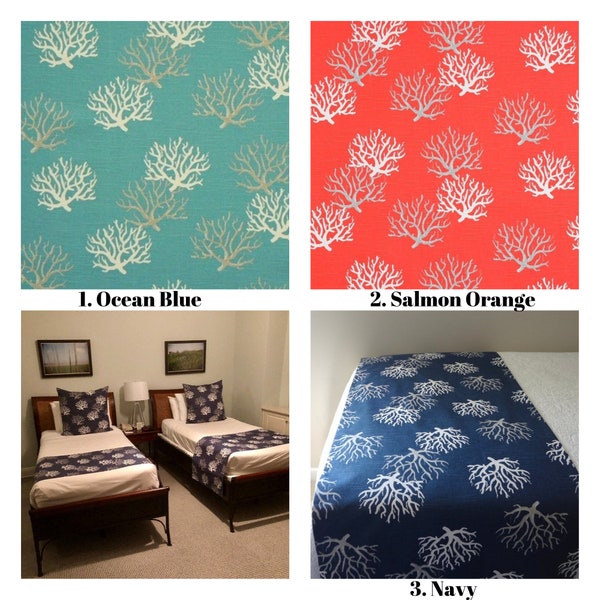 Decorative Coral Nautical Bed Runner King Queen Full Twin Bedding Bed Scarf 3 Colors & All Sizes
