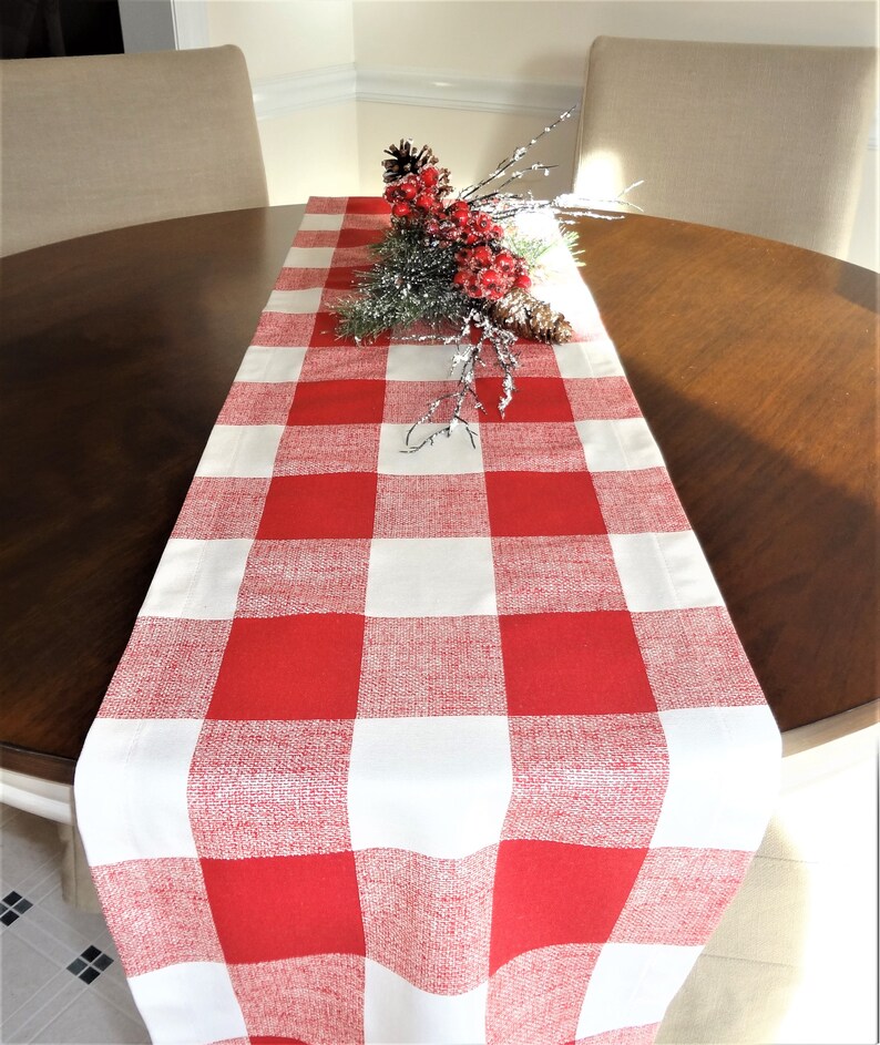 Holiday Christmas Red /& White Buffalo Check Table Runner Red Plaid Table Decor Wedding Party Decor