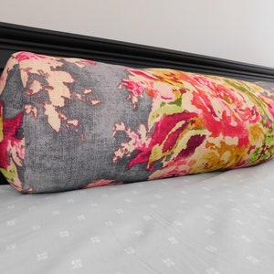 Floral Bolster Pillow Pink Charcoal Green Bolster Pillow Cover Choose size