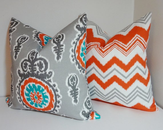 Items similar to OUTDOOR Pillow Set Deck Patio Pillow Orange Teal Grey ...