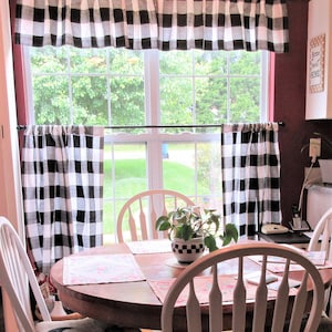Buffalo Plaid Café Cortina Ventana Tratamiento Nivel Cortinas Panel Media ventana Negro Plaid Ecru Plaid Rojo Plaid
