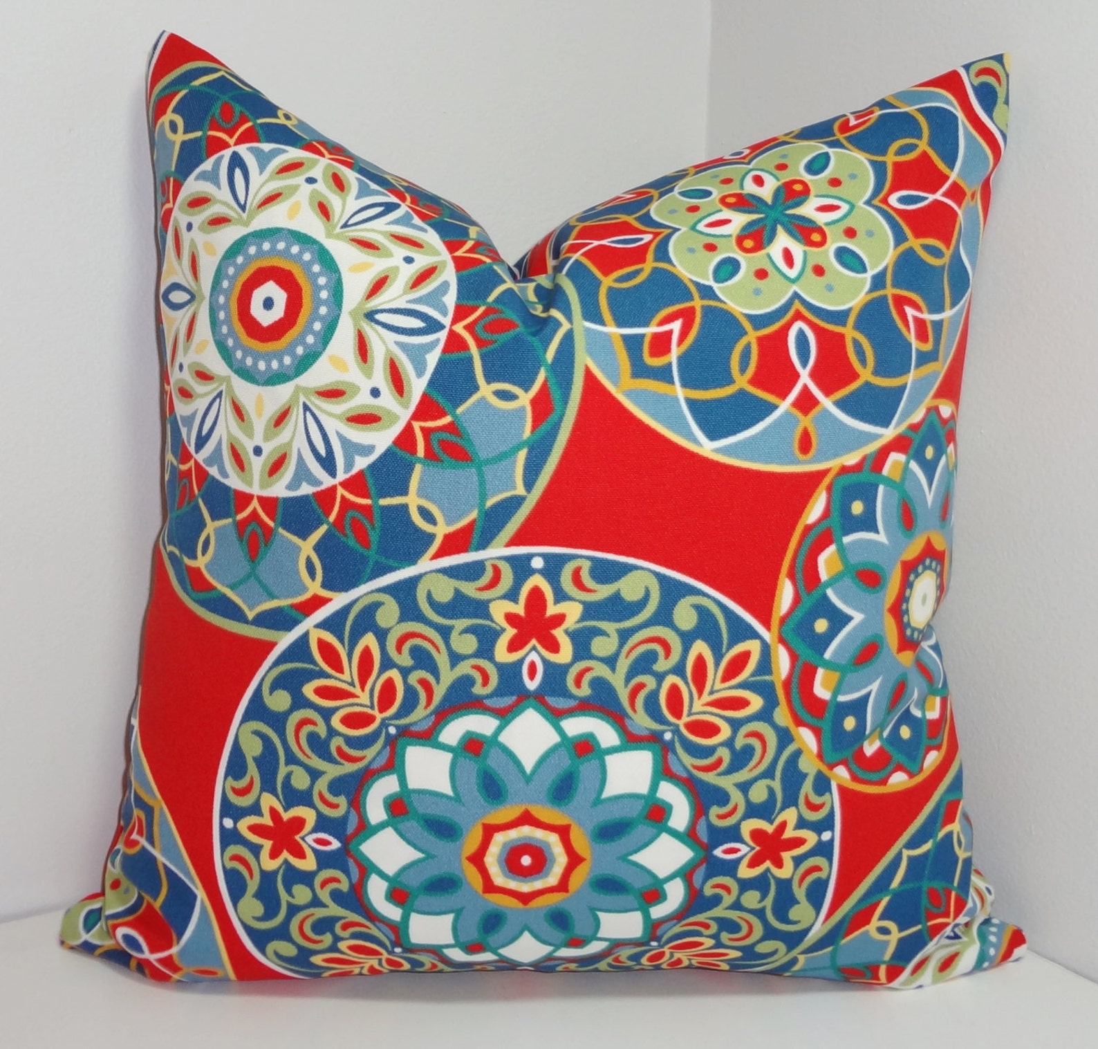 OUTDOOR Red Blue Yellow Medallion Pillow Cover Outdoor Porch Etsy