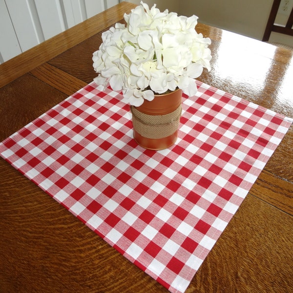 Red Plaid Country Style Table Square 17x17 'Doubles as Bread Basket Liner'